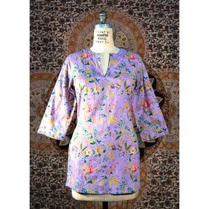 Indian Cotton Tunic Top with Garden Print - Small